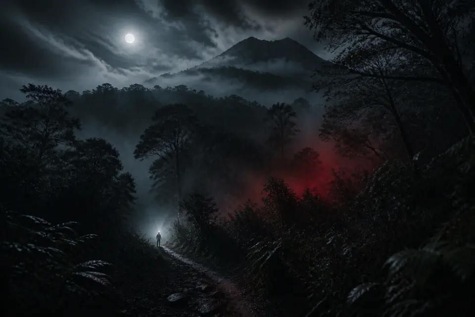 Gunung Salak berkabut pada malam hari